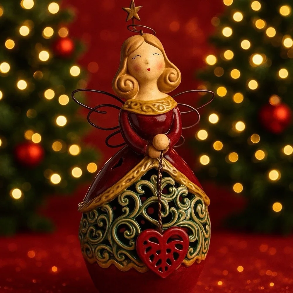 Cracker Barrel Holiday Chorus Angel with Heart Indoor Outdoor Ceramic 13
